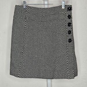 Talbots Petites Wool Skirt Black White Polka Dot Button Detail Lined Size‎ 8P